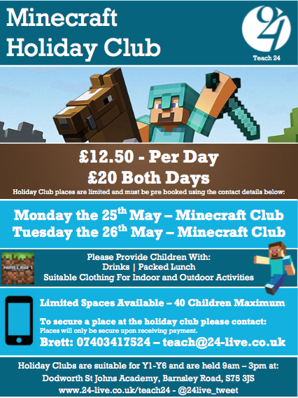 Looking forward to running a #minecraft #holidayclub at <a href="/DodworthStJohns/">DSJ Academy</a> this #halfterm. #barnsleyisbrill