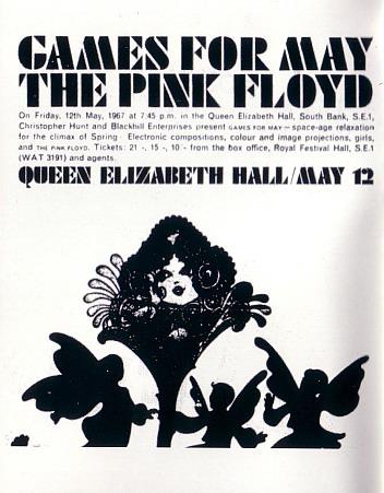 pinkfloyd's tweet image. Today in 1967 one of Floyd's key concerts took place: Games For May - Space Age Relaxation For The Climate Of Spring.