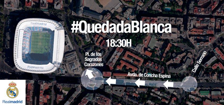 realmadrid's tweet photo. #QuedadaBlanca 
El miércoles a las 18.30 acompaña al equipo en Concha Espina desde c/Serrano hasta Sagrados Corazones http://t.co/rvj23jYTiU