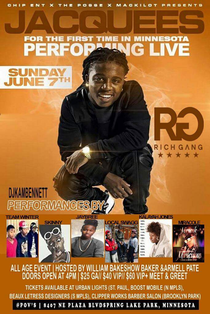ShoutOutMN's tweet photo. Just Announced: Sunday June 7th @POVs65 its @Jacquees of #RICHGANG @KameronBennett +more. Doors at 4pm #VIPavailable http://t.co/VDWYbMsNeH