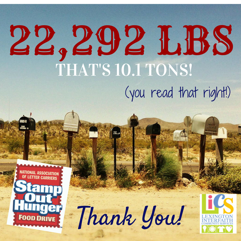 MissionLexSC's tweet photo. The numbers are in... and Lexington collected 10.1 TONS of food for us on Saturday through @StampOutHunger! #THANKYOU http://t.co/YB5YRxUBGw