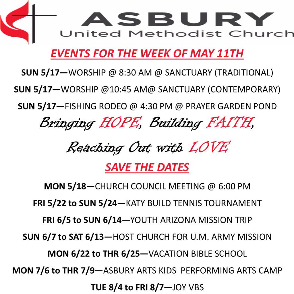 Hope you will join us at Asbury this week for worship and our annual Family Fishing Rodeo! #faithhopelove