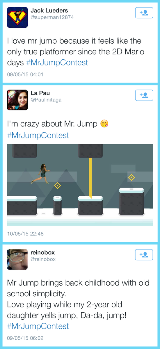 1ButtonStudio's tweet image. And winners of the #MrJumpContest are...

@superman12874
@paulinitaga
@reinobox

Congratulations! 🎉