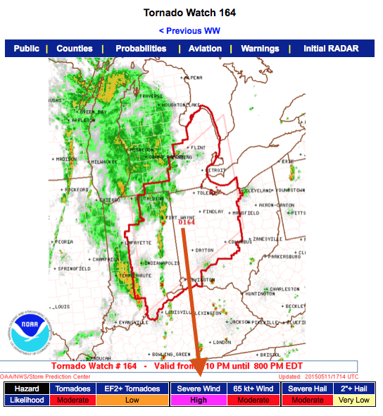 wx8's tweet photo. Even in the tornado watch area, SPC forecasts a high risk of damaging straight-line winds. http://t.co/Od2zsufsyf