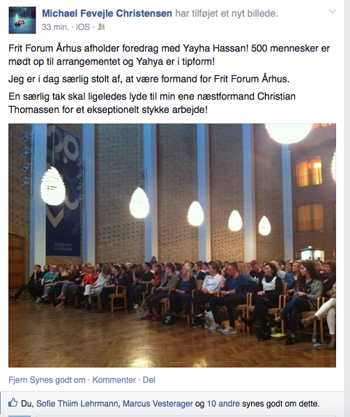 FritForumAarhus's tweet photo. Formanden for @FritForumAarhus er stolt over arrangementet. Det er også stooort! #fritforumaarhus http://t.co/XeyFcuhifc
