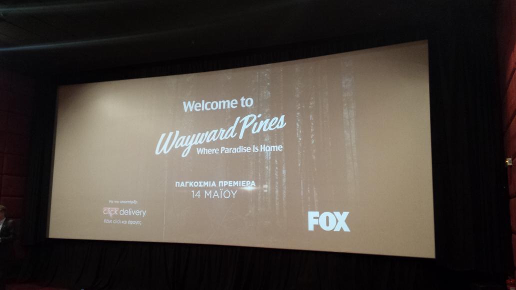 TVplus_'s tweet photo. Παγκόσμια πρεμιέρα 'Wayward Pines'. #FOXGR #WaywardPines #ClickDelivery http://t.co/gs6BdDNKf4
