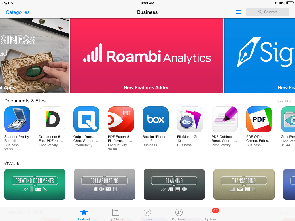 robertmason's tweet photo. I don't always use the iOS App Store, but when I do, I see @Roambi front and center... http://t.co/1PuUvt5HQ4