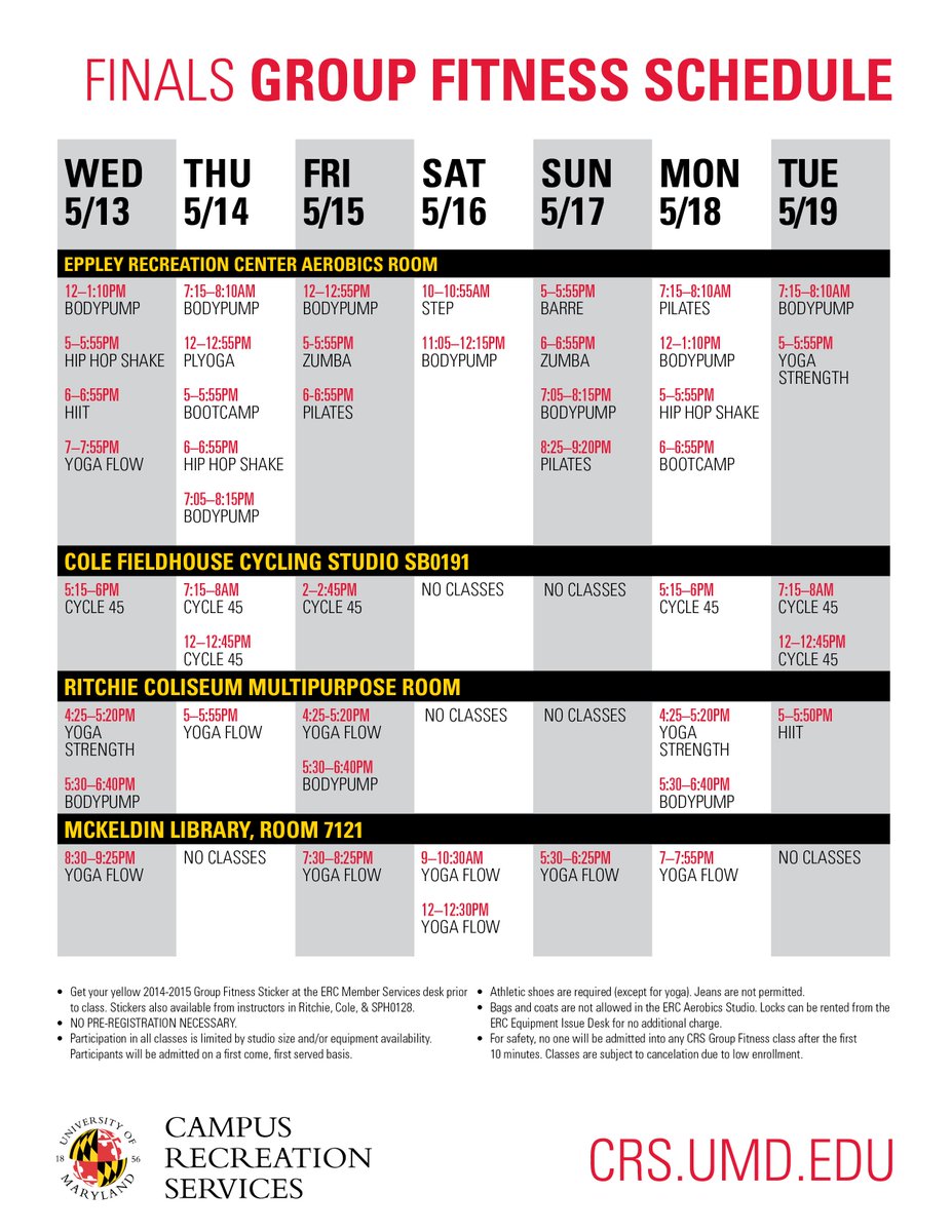 umd recwell on twitter: "our group fitness schedule for #umdfinals