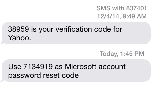 cande661's tweet photo. I got verification codes for both my Yahoo and my Microsoft http://t.co/aHMucuaGj1 email accounts from the same # http://t.co/SWwIDyxuvA