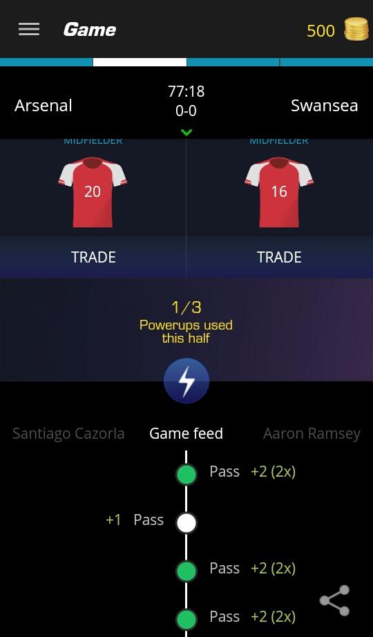Just used my Pass Master on Santiago Cazorla on @ultimatefanlive for #afc vs #swans bit.ly/11OfBIG