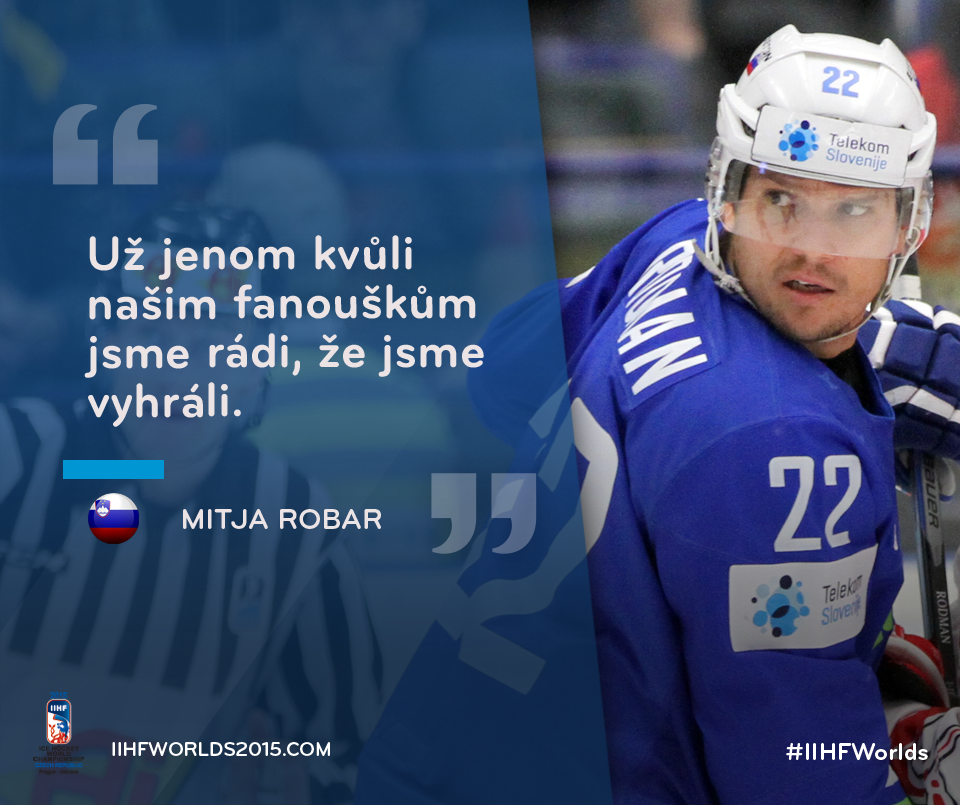 MSIIHF2015's tweet photo. Mitja Robar po zรกpase dฤkoval fanouลกkลฏm za podporu bฤhem celรฉho turnaje. #SLOvDEN http://t.co/IdwNUyBstW