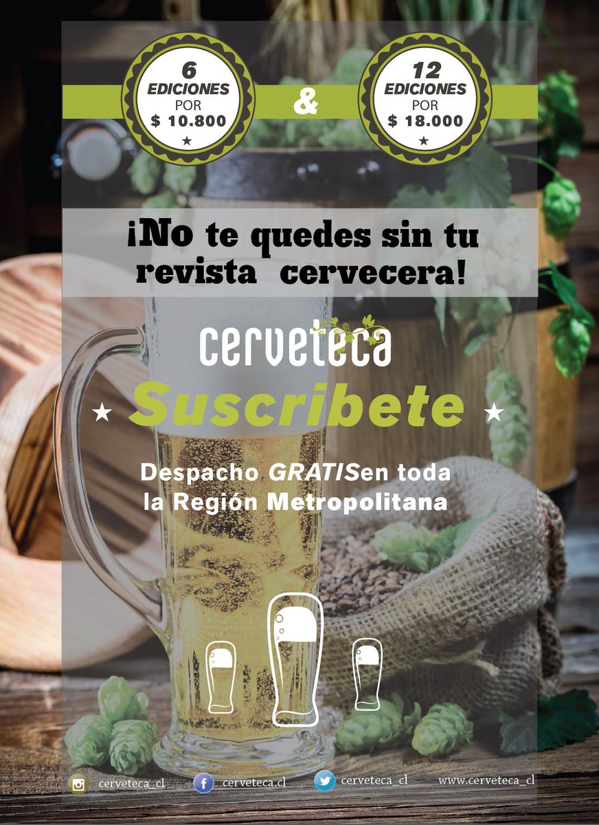 cerveteca_cl's tweet photo. No se queden sin su revista cervecera de Chile, 6 &amp; 12 ediciones! Suscribete! http://t.co/4ERBBtE6Z0