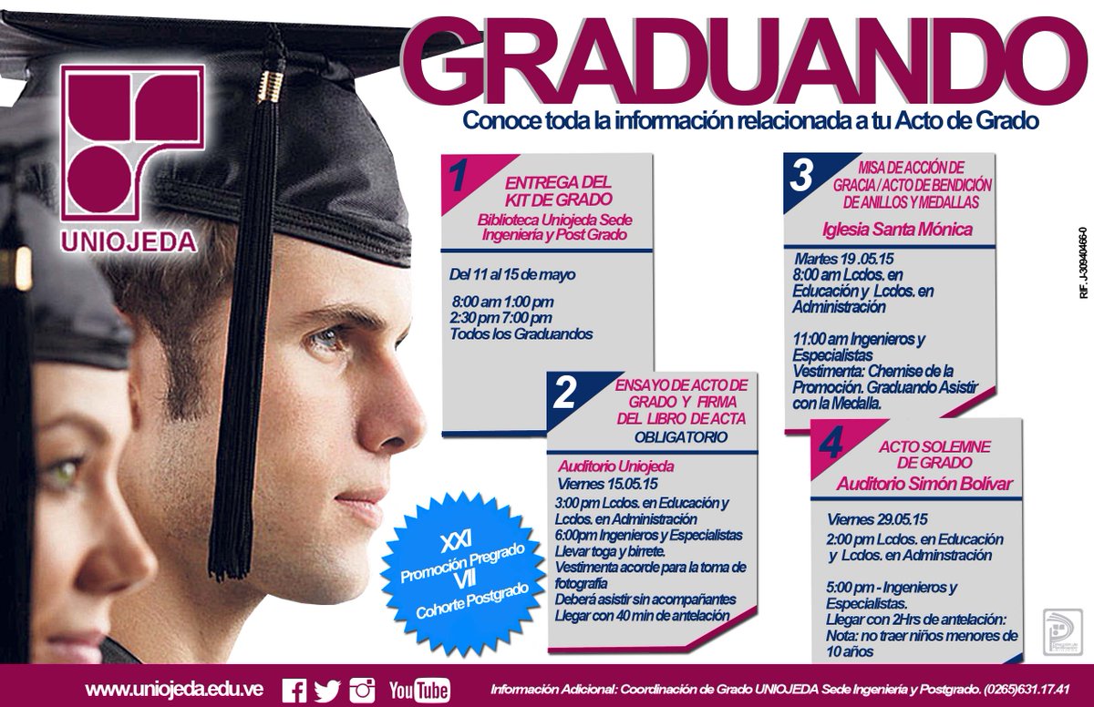 UNIOJEDA's tweet photo. Estimado Graduando UNIOJEDA, conoce toda la información relacionada con tu ACTO DE GRADO #29-05-2015 http://t.co/x0IPNJp1C4