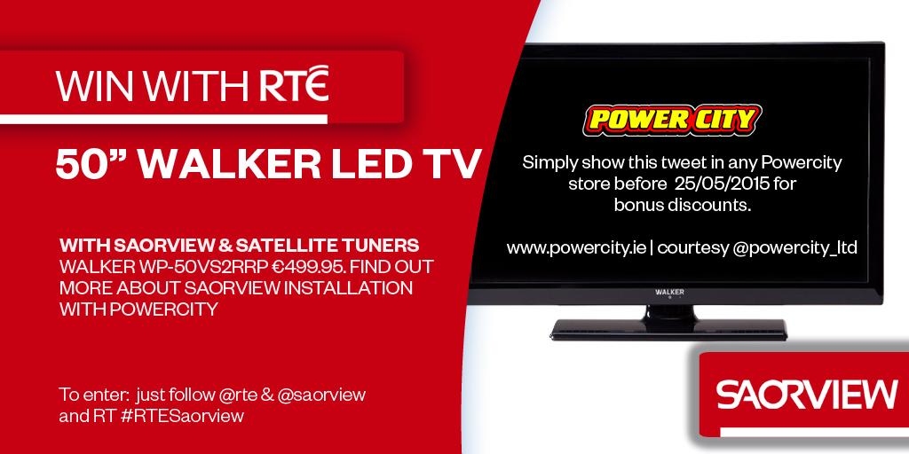 rte's tweet photo. Win a 50" Walker LED @SAORVIEW approved TV courtesy @Powercity_Ltd. Just follow @rte &amp; @SAORVIEW &amp; RT #RTESoarview http://t.co/59sQs9obnO