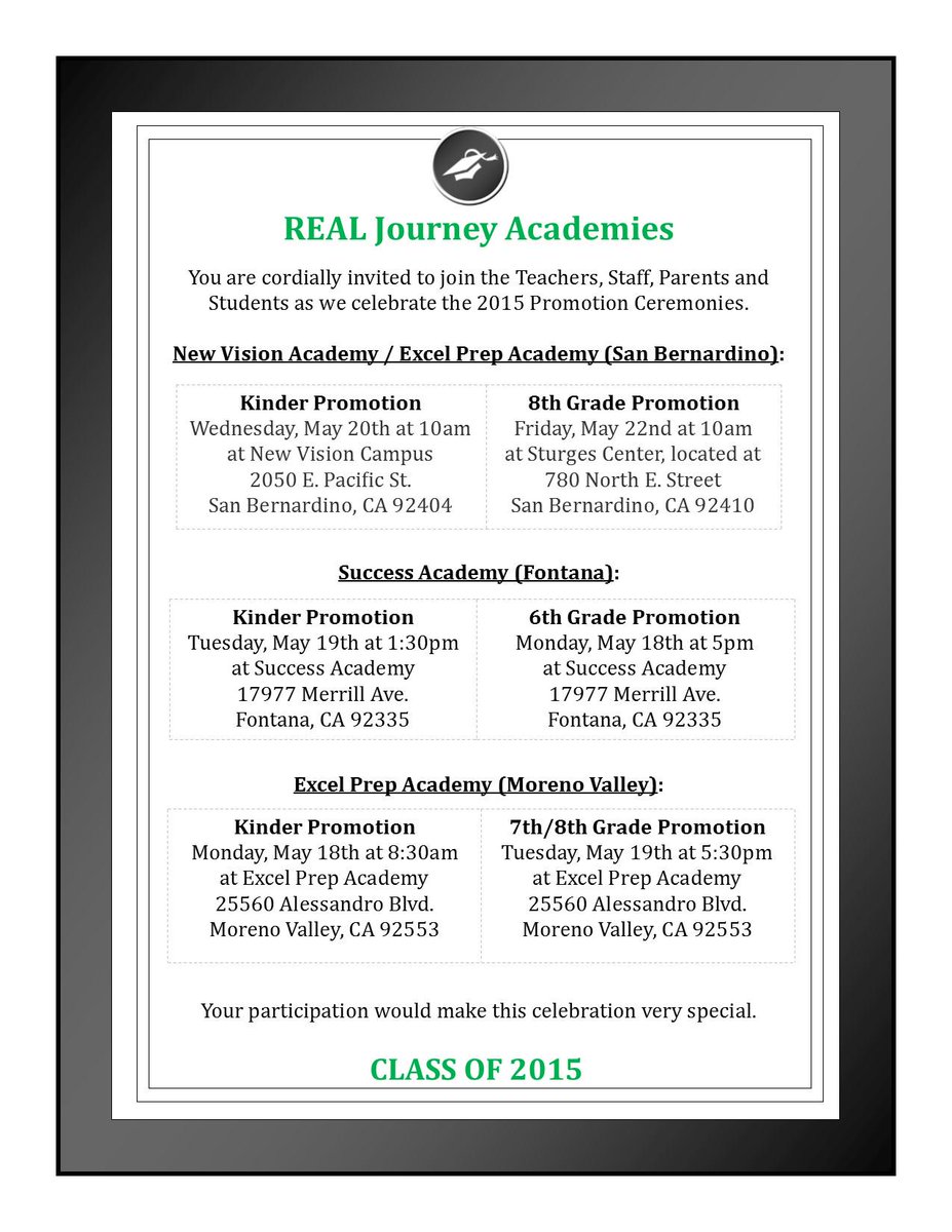 REAL Journey Academies Promotion Ceremonies info and details....