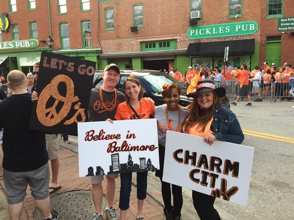 CamThompsonCBS6's tweet photo. Some of the fans showing support for Baltimore at @ReOpeningDay game at Pickles. http://t.co/qCdqDI67yy