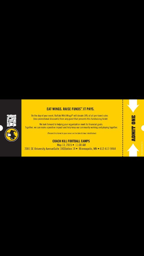 Come out to <a href="/BWWings/">Buffalo Wild Wings</a> on campus this Wed. May 13! 10% of the proceeds support Coach Kill Camps.