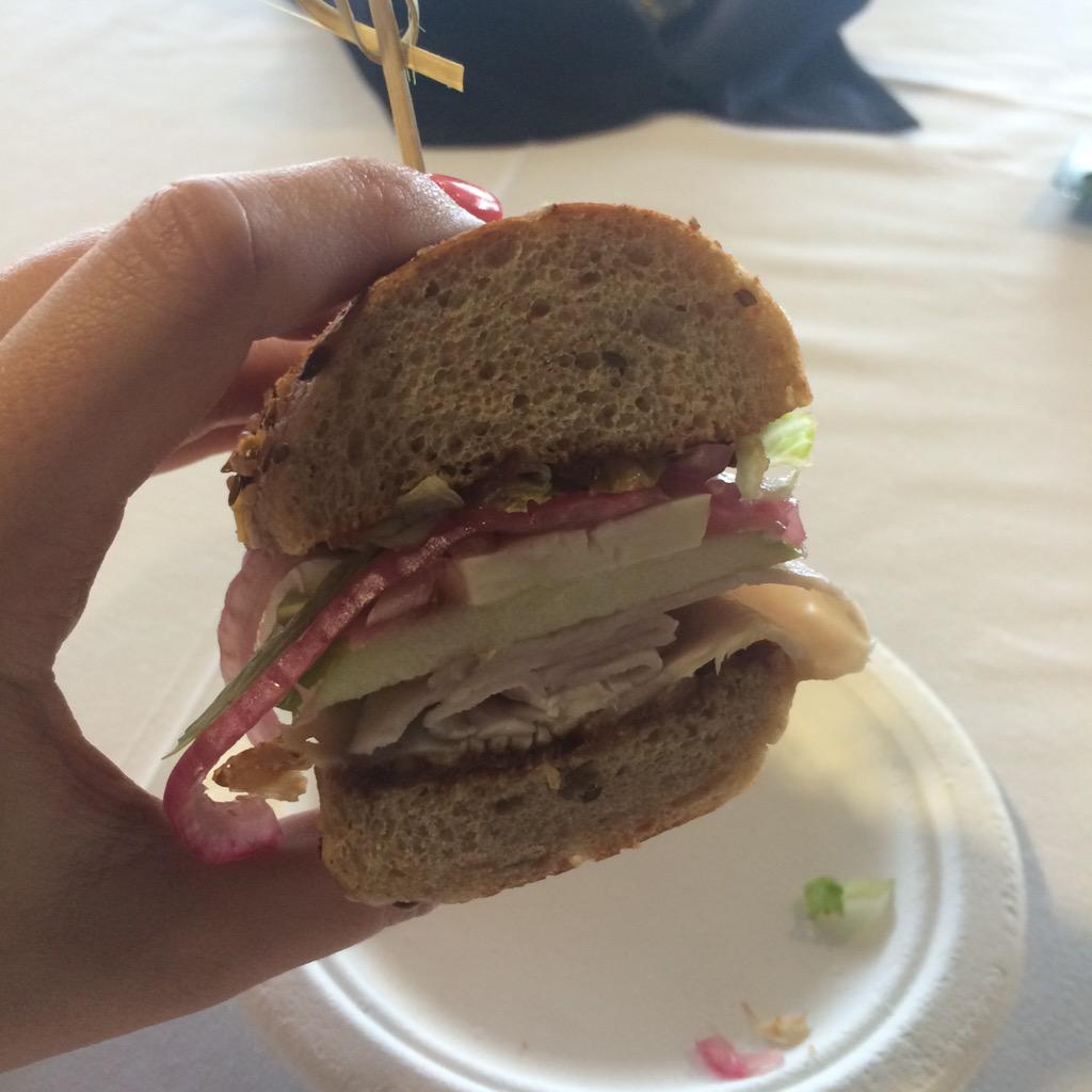 EricaEckman's tweet photo. Entry #1 is the "cabbie". Chicken, apple and Brie! @hannahsbretzel @KendallCollege #emergingchefs http://t.co/nhx67R1yRM