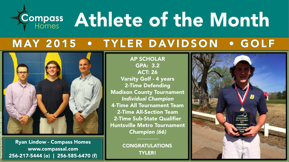 Buckhorn_High's tweet photo. Congratulations Tyler Davidson! @CompassHomesAL Athlete of the Month - May 2015! @bhsbucksgolf @Bucks_Athletics http://t.co/kz4kAlFp6j