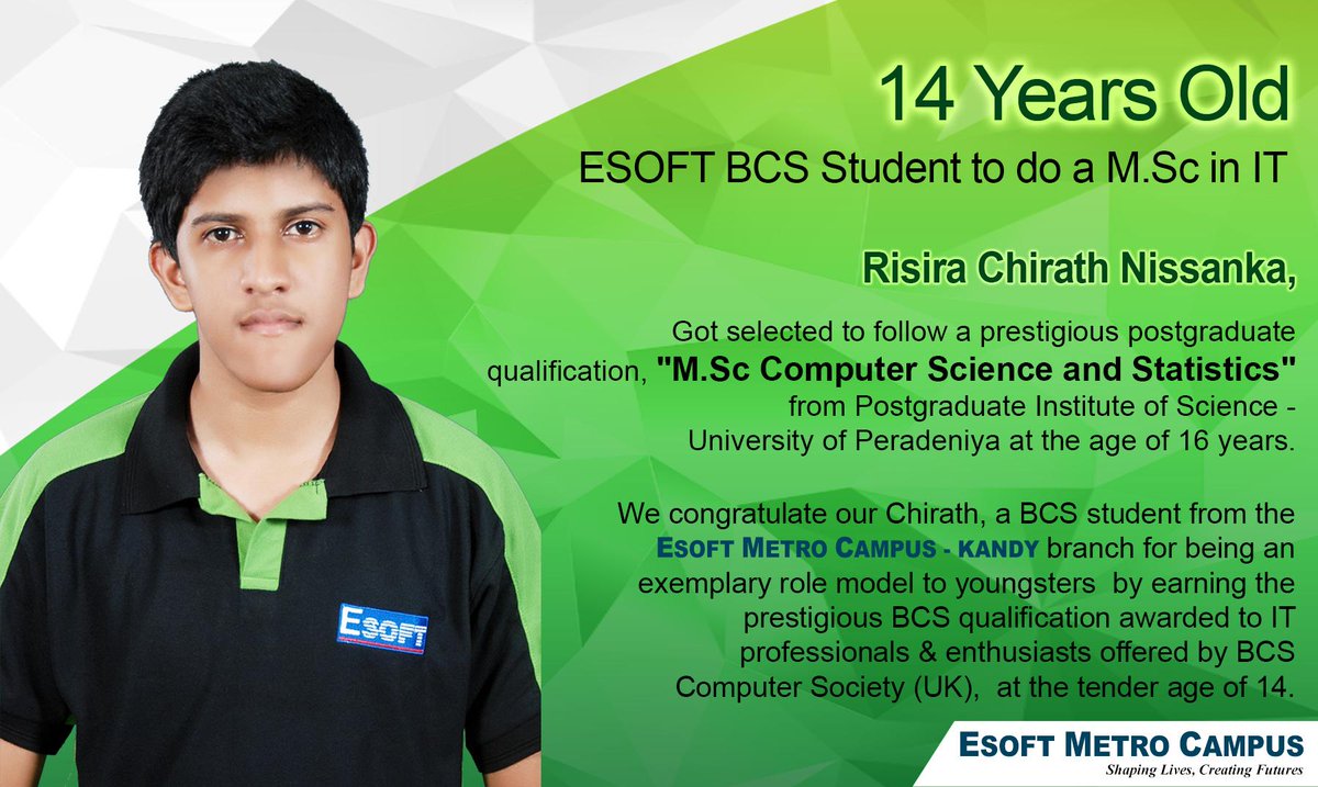 Esoft Metro Campus 14 Years Old Esoft s Student To Do A M Sc In It s Kandyesoft Http T Co Ancibr0uhs