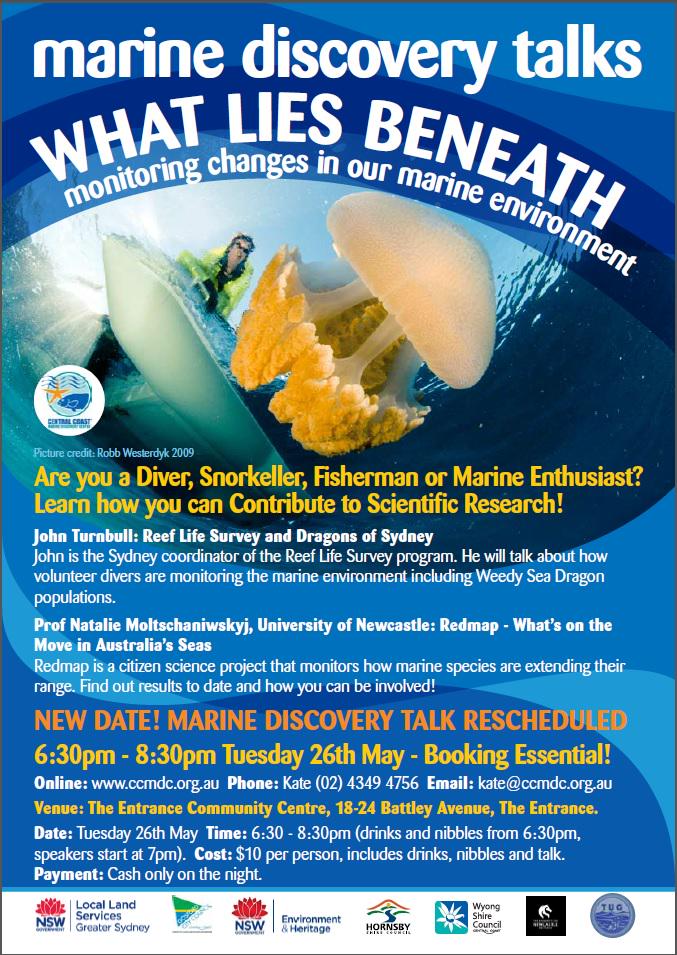 CCMDC_'s tweet photo. CCMDC Marine Discovery Talk "What Lies Beneath"  Tues 26 May 6:30-8:30pm w/ John Turnbull &amp; Dr Natalie Moltschaniwskj http://t.co/cBZmTtI3pg
