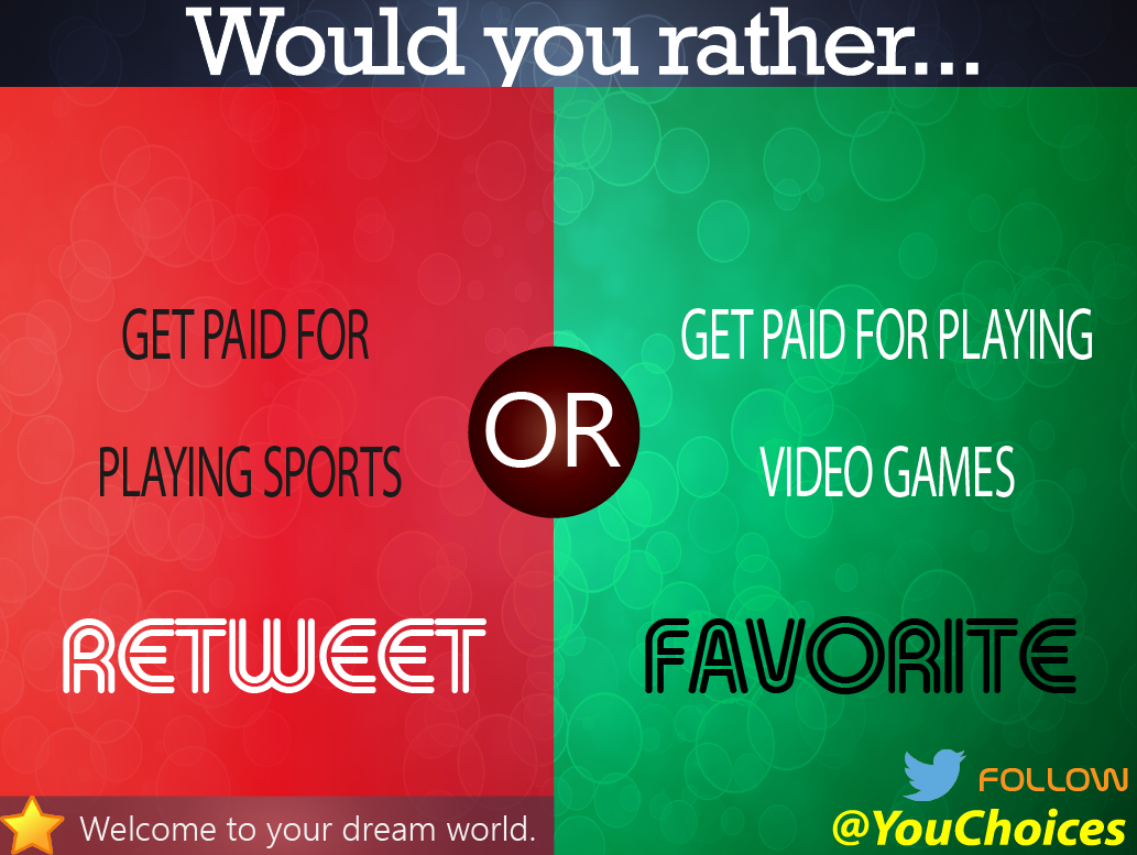 YouChoices's tweet photo. Sports or games? http://t.co/a4quc2WXEK