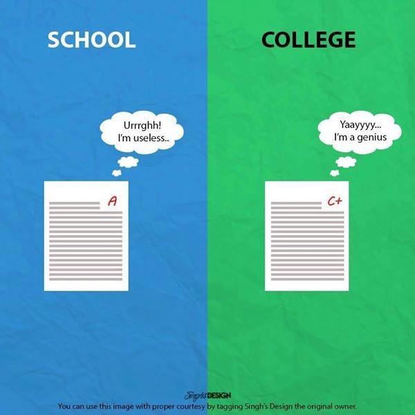 الفرق بين درجات المدرسة والجامعة.