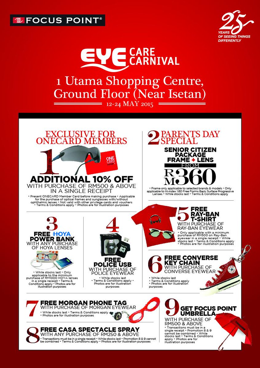 FocusPoint1989's tweet photo. Eye Care Carnival at 1 Utama Shopping Mall. Ground Floor!
#ECC #Promotions #25thAnniversary #GreatDeal http://t.co/V151VF57fW