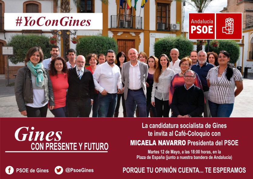 PsoeGines's tweet photo. Con Micaela Navarro un Café - coloquio hoy martes 12 a las 18.00 en la PLAZA DE ESPAÑA. #YoConGines http://t.co/pfbr4RXWlJ