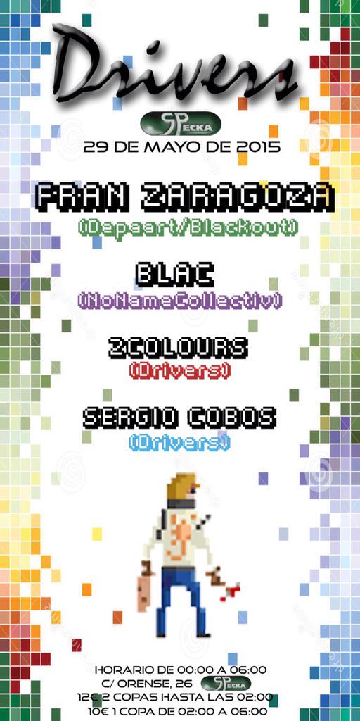SesionDrivers's tweet photo. ⚠️Volvemos el 29 de Mayo a @CLUB_SPECKA de la mano de @frann_zaragoza @ArmandoGall @SergioCobos @2_Colours⚠️ 💃🎉🎊🔊🎵🎶🆒🔝 http://t.co/GgDaEhmO0M
