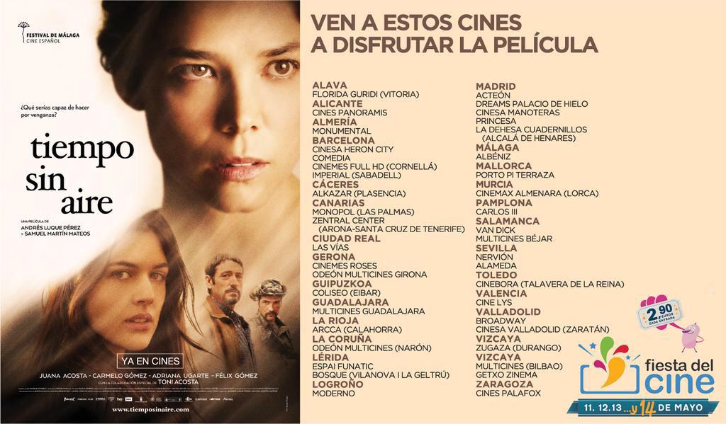 juana_acosta's tweet photo. Estamos en la #FiestaDelCine...
Buenas historias a buen precio!!!
#TiempoSinAire #CineEspañol 
Consulta la cartelera. http://t.co/m3aA6371ux
