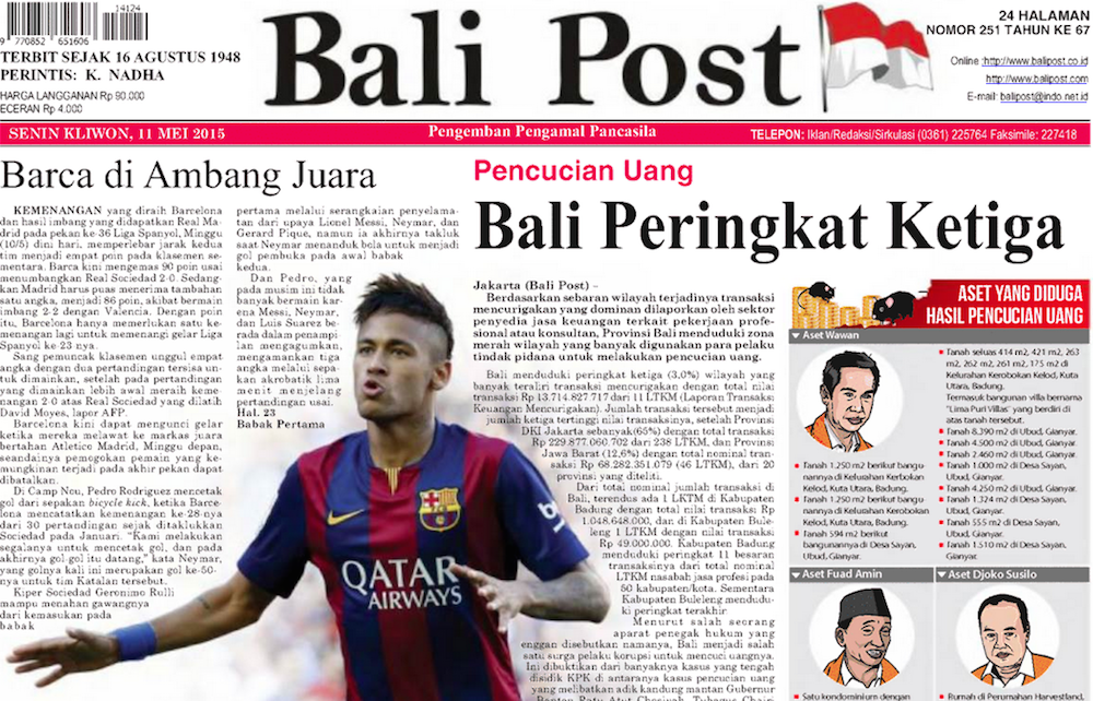 selamat atas prestasi terbaru bali, di urutan ketiga secara nasional. :(( #CuciUang