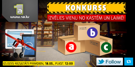 1a_lv's tweet photo. Konkurss! 3 kastēs, atrodas 3 vērtīgas balvas. Norādi kuru kasti izvelies - A, B vai C, spied RT, follow un laimē! http://t.co/5JSqZ3hU5R