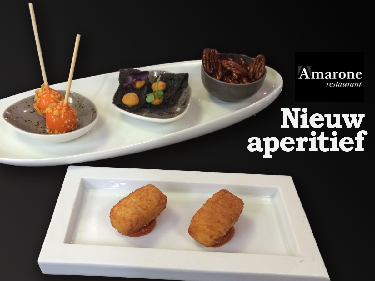 Lolly van eendenlever en wortel, nori gefrituurd met pompoen en een kaassoufflé en gedramatiseerde pecannoten.
