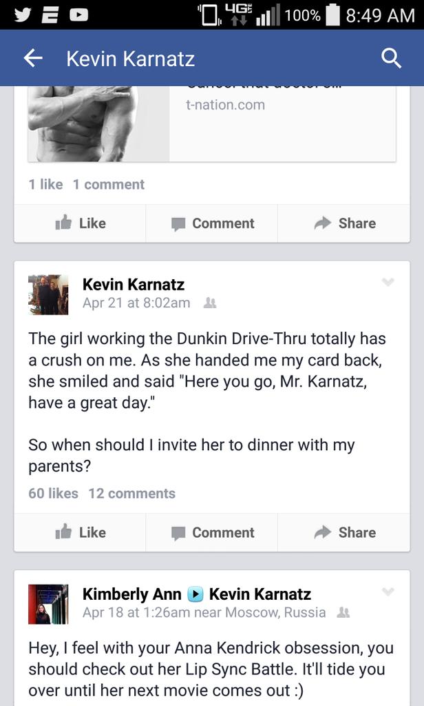 isureppin12's tweet photo. Kevin will always be my favorite person to read Facebook statuses from lol. @KKarnatz #DunkinUpdates http://t.co/cxjLdIf75H