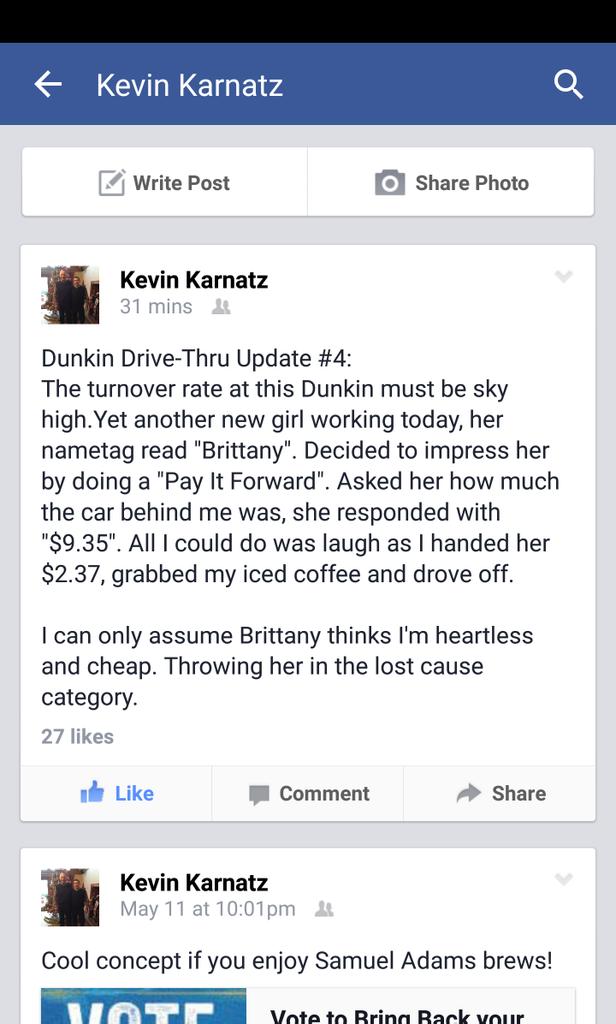 isureppin12's tweet photo. Kevin will always be my favorite person to read Facebook statuses from lol. @KKarnatz #DunkinUpdates http://t.co/cxjLdIf75H