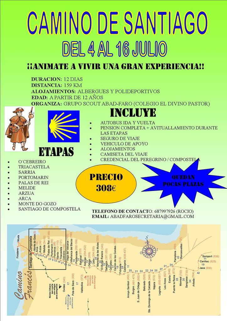 Nos quedan 10 plazas para el camino de santiago <a href="/scoutsmsc/">Scouts MSC</a> <a href="/scoutsur/">Scouts Católicos de Andalucía</a> <a href="/SCOUTSAND/">ASDE SCOUTS DE ANDALUCÍA</a> <a href="/scout_es/">Scouts de España (ASDE)</a> <a href="/scoutsek/">Grupo Scout SEK MSC</a>  rt porfavor