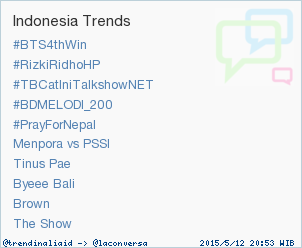 trendinaliaID's tweet photo. Trend Alert: #TBCatlniTalkshowNET. More trends at http://t.co/OMCuQPRWwL #trndnl http://t.co/KKN2PAes4o