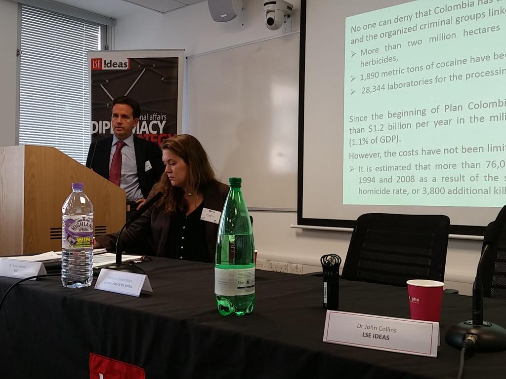 Prof. @DanielMejiaL discussing illicit drug production and policy in #Colombia at #lsecolpeace. #drugpolicy @lseideas http://t.co/hUB41jIw0C