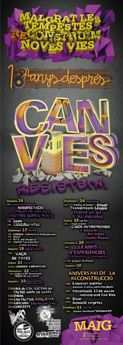 Felicitats <a href="/SomCanVies/">@canvies@elbarri.online CSA Can Vies</a> pels 18 anys d'autogestió i resistència #18anysCV Diss.16m manifa 11h davant <a href="/CSOALaIndustria/">La Indústria </a>