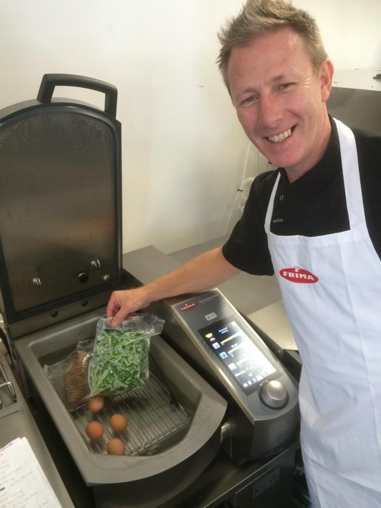 sfield43248407's tweet photo. Frima# chef Steve preparing his Frima cooking live session.. 63 degree eggs, sous vide pork &amp; spinach.. mmm yum!! http://t.co/tTAEfCAlCG