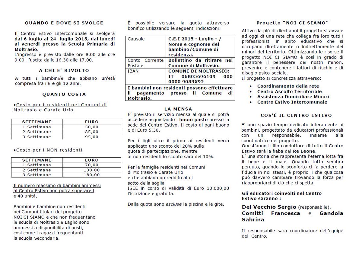Ecco tutte le news sul CEI 2015! Per ulteriori richieste contattare i numeri indicati in locandina. #ComuneMoltrasio