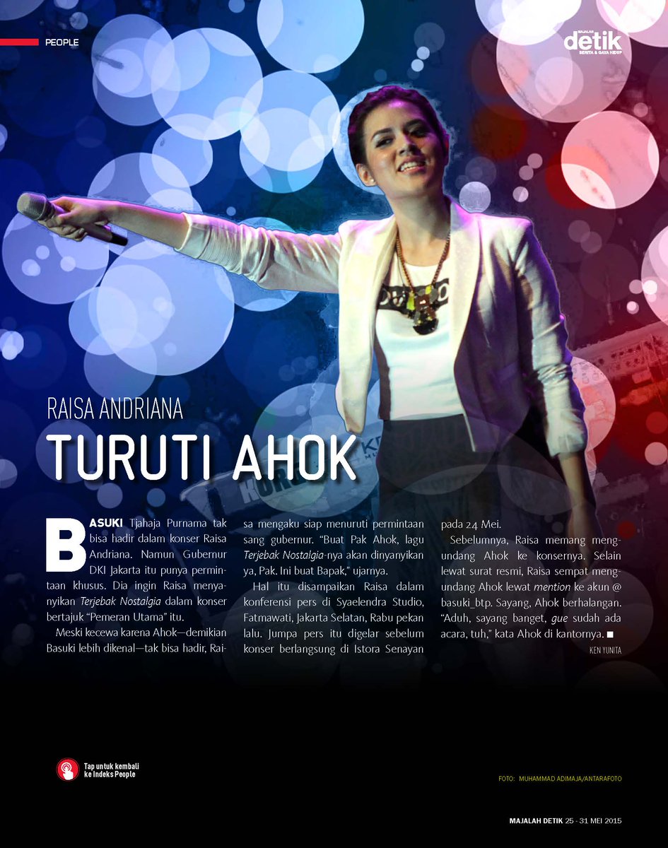 detikcom's tweet photo. Permintaan khusus Ahok untuk Raisa http://t.co/V7jNADcXG6 | @majalah_detik http://t.co/fiJbHjRNj6
