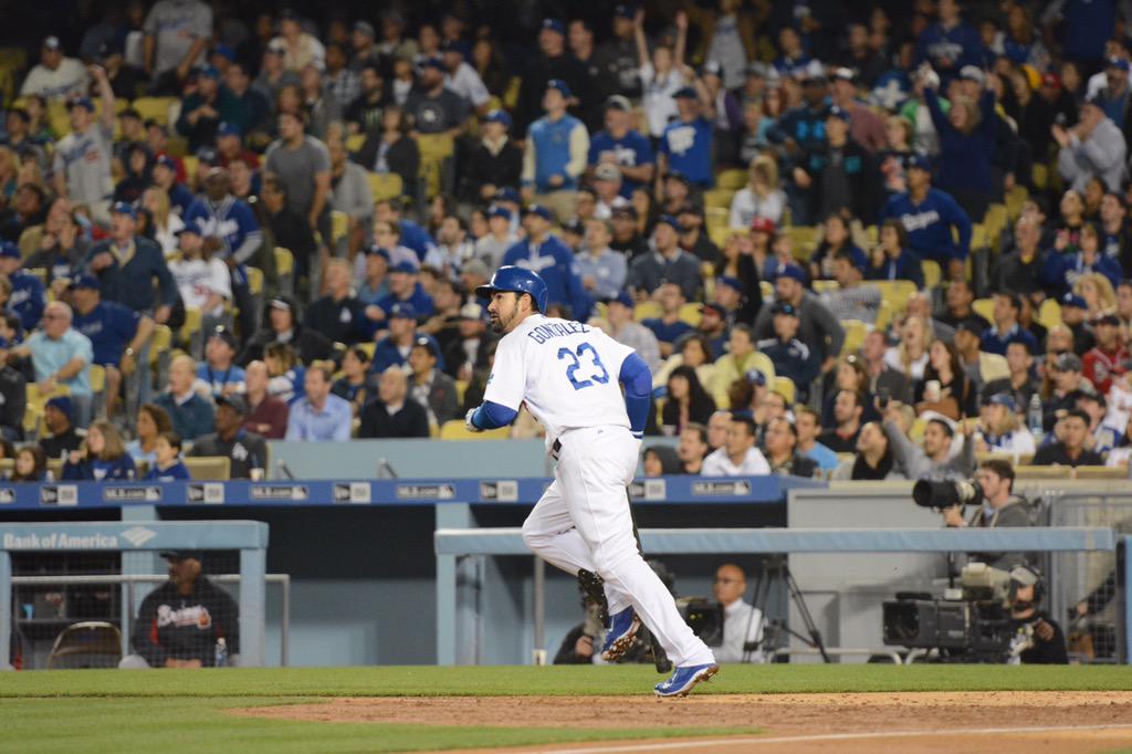 Dodgers's tweet photo. .@AdrianTitan23 goes yard!! It's now 8-0 #Dodgers! http://t.co/UvZPNasL5y