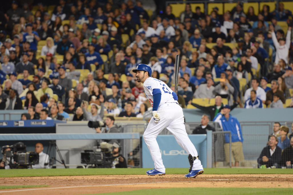 Dodgers's tweet photo. .@AdrianTitan23 goes yard!! It's now 8-0 #Dodgers! http://t.co/UvZPNasL5y