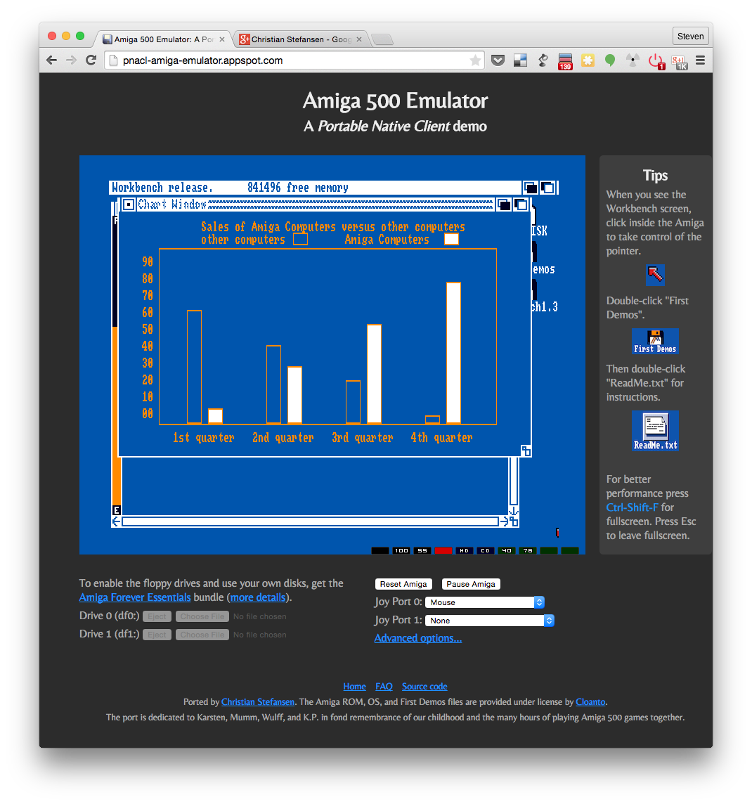 steshaw's tweet photo. Amiga 500 Emulator in the browser via @googlechrome's @nativeclient thanks to @stefansen. Missed it in 2013 :) #pnacl http://t.co/ouQTB2unmd
