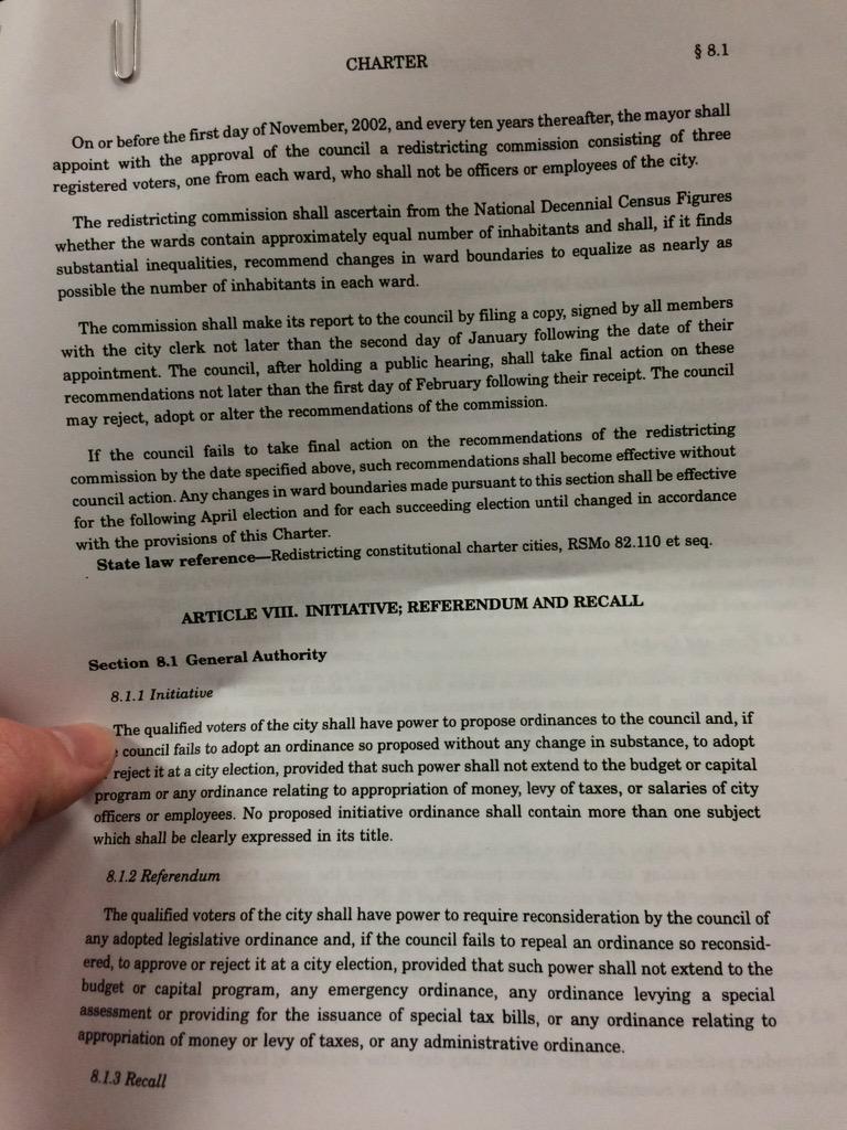 IShotGuyDebord's tweet photo. Just handed a copy of the charter for a recall in Ferguson. #FergusonRecall http://t.co/UKvzk261Um