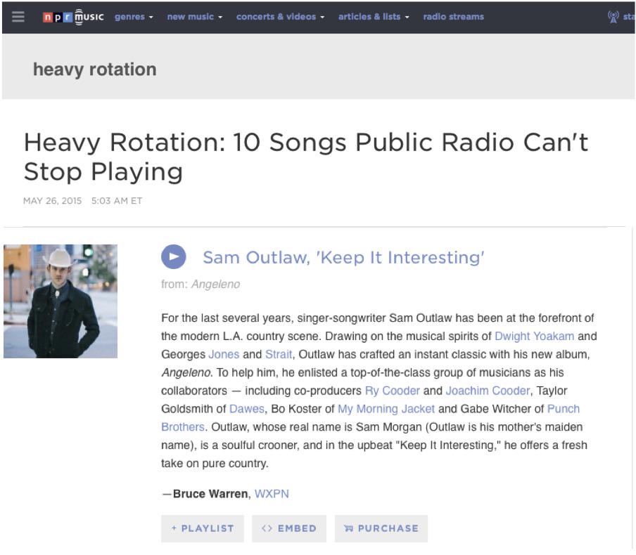 Via <a href="/nprmusic/">NPR Music</a> - "Outlaw has crafted an instant classic with his new album, Angeleno." n.pr/1Asz55x #Heavy