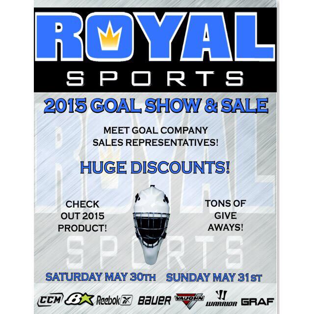 royalsportsme's tweet photo. Don't miss the 2015 Royal Sports Goal Show! Tons of new product, and come meet the sales reps! #Winnipeg #goalies http://t.co/sLo1PND1ER