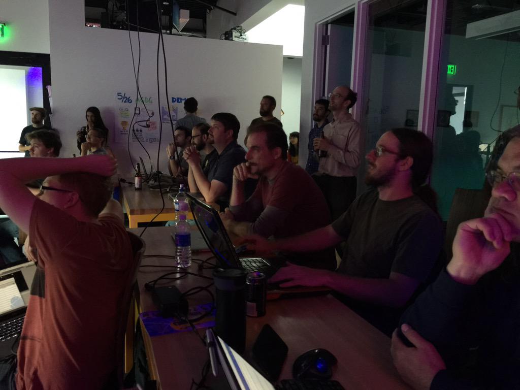 abqgames's tweet photo. Antony of @thundereggco demos Space Warp, the 1st place winner of the @thinksylearn hackathon!  #agdg #gamedev http://t.co/my0UEHLAYr